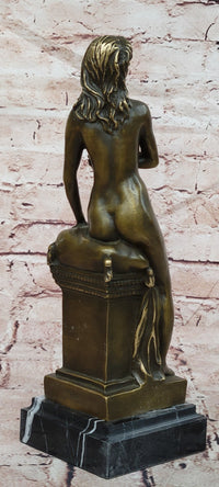 Original Jean Patoue Neoclassical Sitting Woman Female Bronze Sculpture Statue