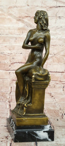 Original Jean Patoue Neoclassical Sitting Woman Female Bronze Sculpture Statue