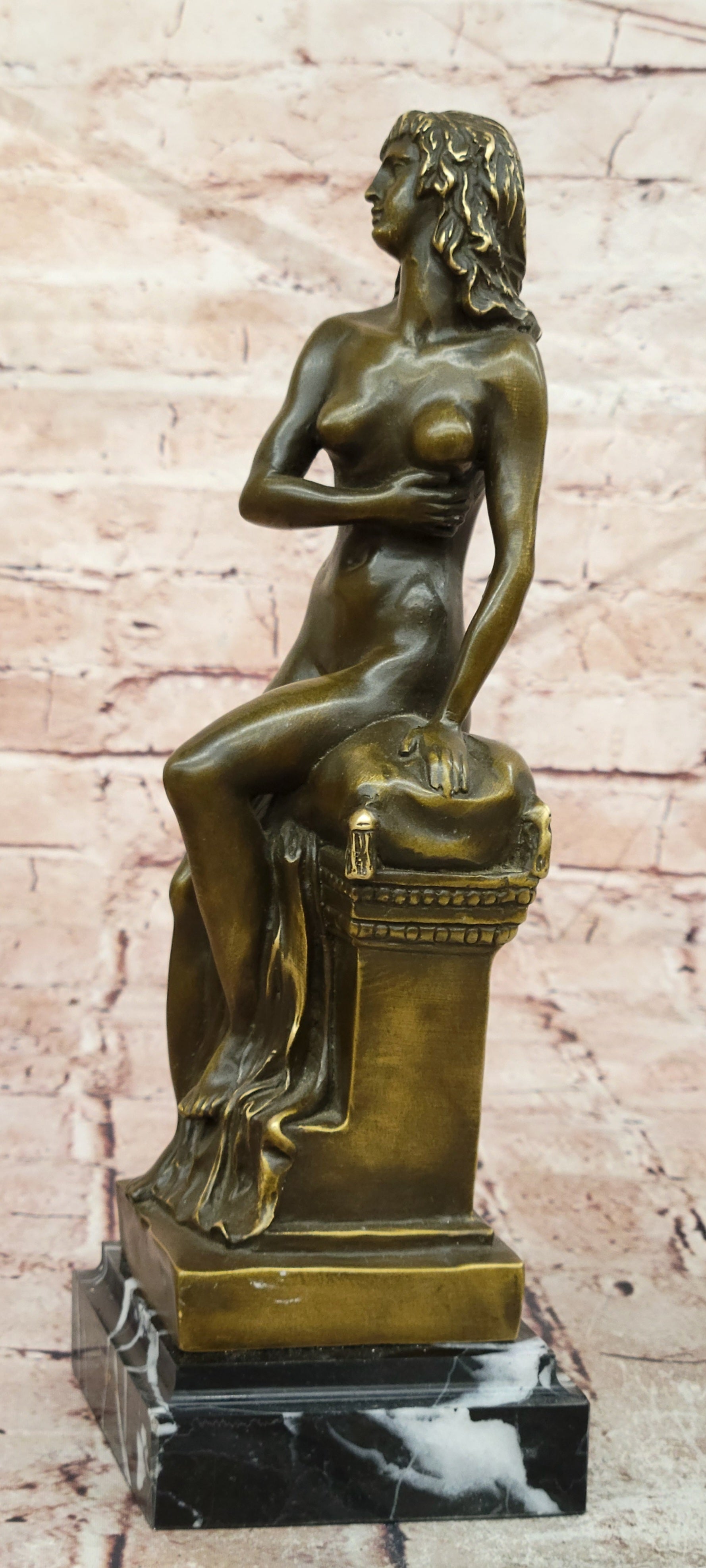 Original Jean Patoue Neoclassical Sitting Woman Female Bronze Sculpture Statue