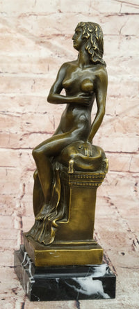 Original Jean Patoue Neoclassical Sitting Woman Female Bronze Sculpture Statue