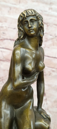 Original Jean Patoue Neoclassical Sitting Woman Female Bronze Sculpture Statue