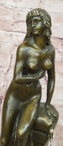 Original Jean Patoue Neoclassical Sitting Woman Female Bronze Sculpture Statue