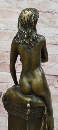 Original Jean Patoue Neoclassical Sitting Woman Female Bronze Sculpture Statue