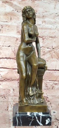 Original Jean Patoue Neoclassical Sitting Woman Female Bronze Sculpture Statue