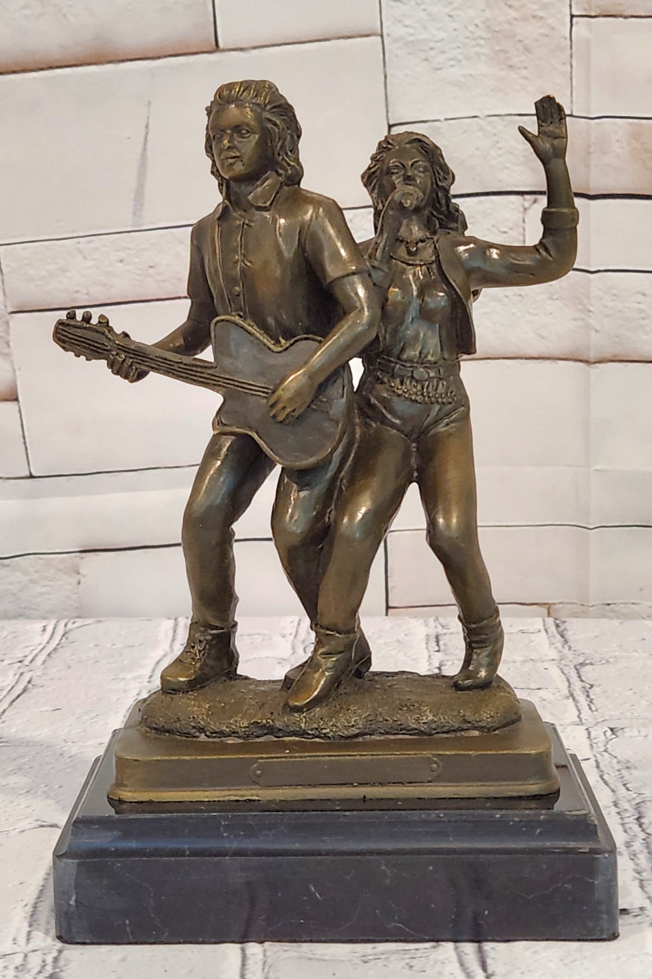 Bronze Sculpture Male Guitar Player and Female Singer by Williams Figurine