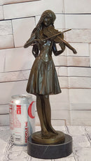 Lady Playing Violon by french Artist Jean Patoue Bronze Sculpture Statue Decor