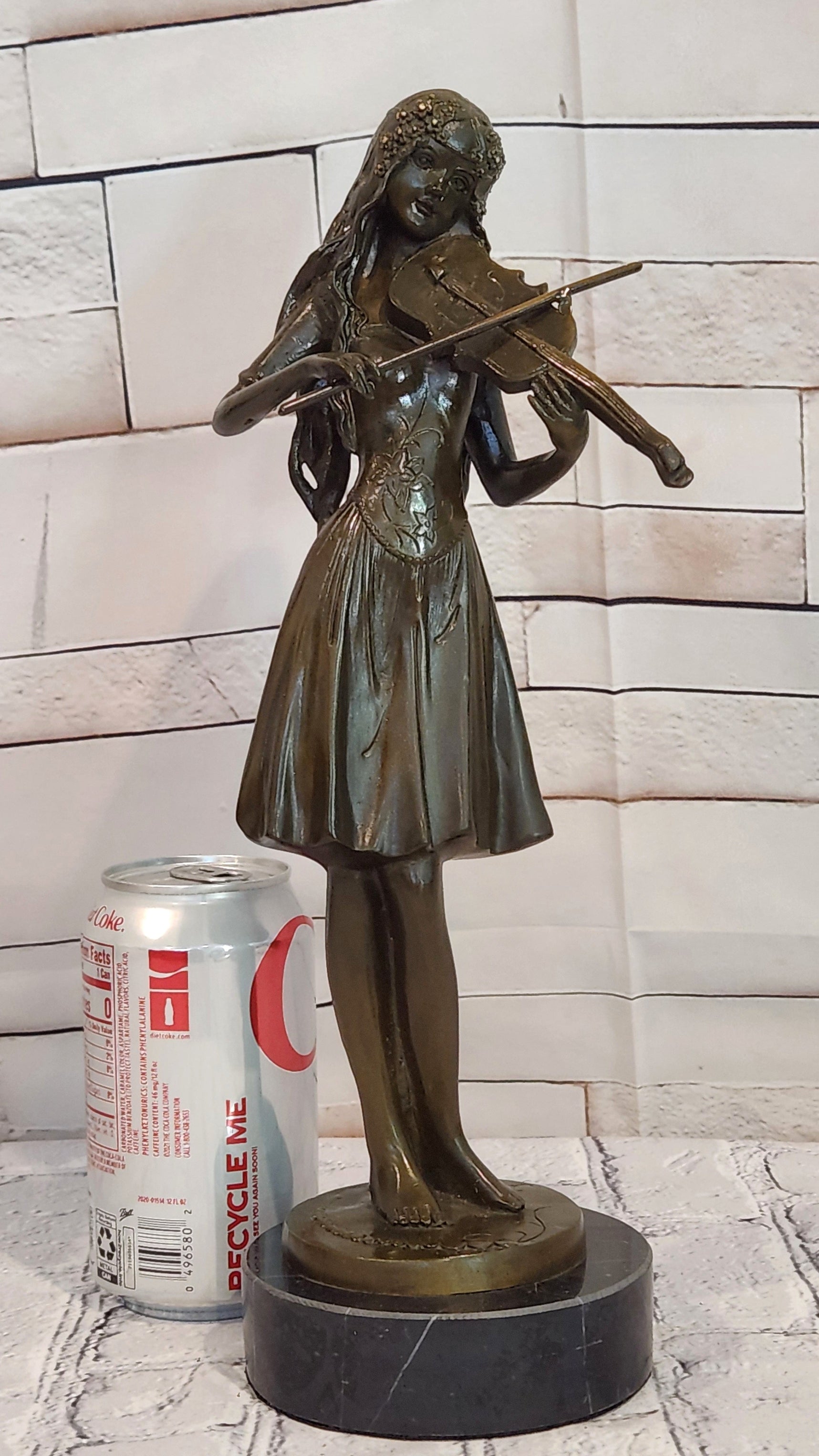 Lady Playing Violon by french Artist Jean Patoue Bronze Sculpture Statue Decor