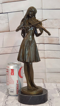 Lady Playing Violon by french Artist Jean Patoue Bronze Sculpture Statue Decor
