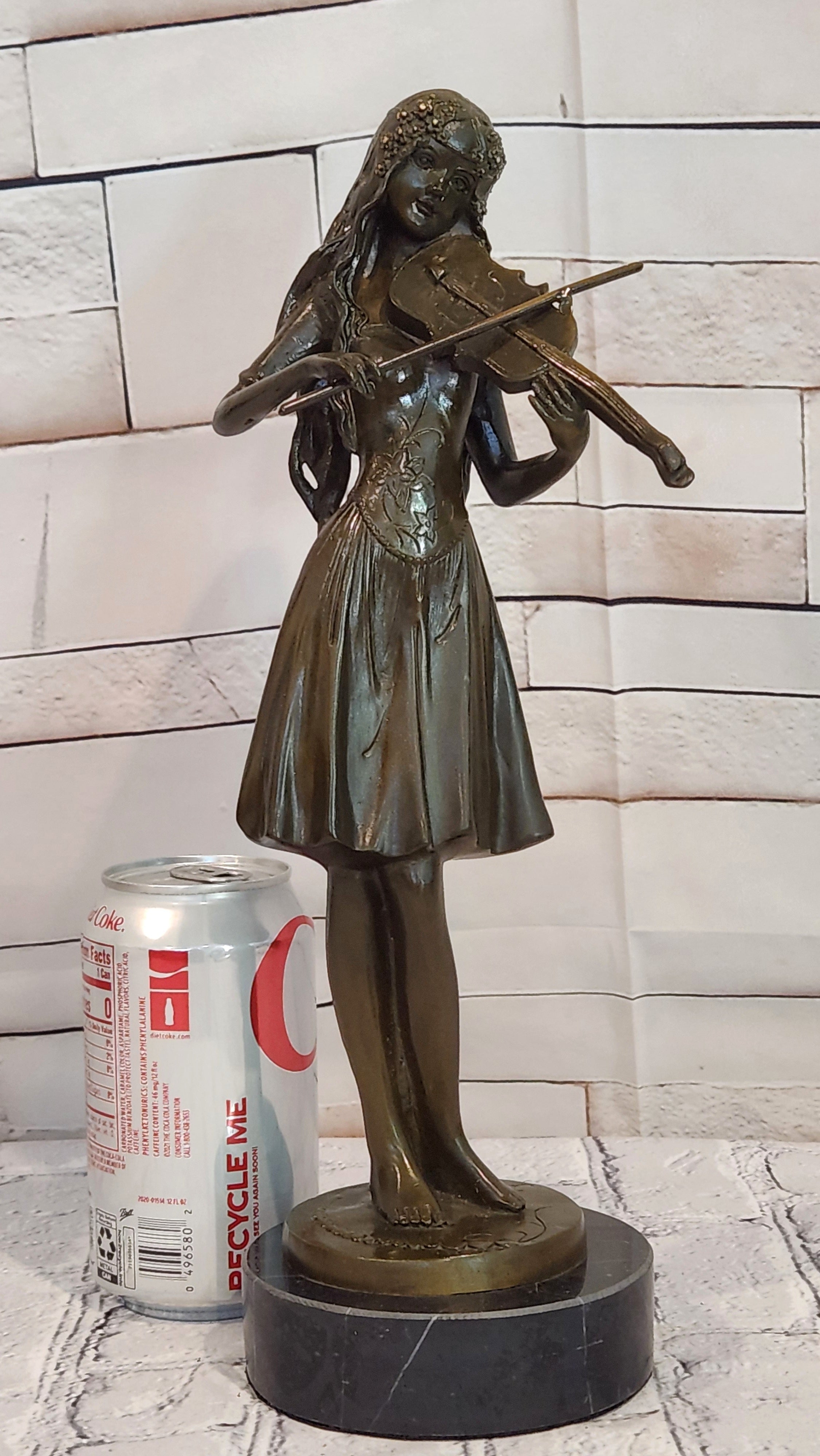 Lady Playing Violon by french Artist Jean Patoue Bronze Sculpture Statue Decor