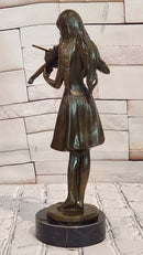 Lady Playing Violon by french Artist Jean Patoue Bronze Sculpture Statue Decor