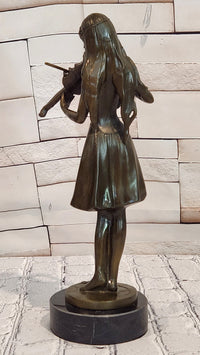 Lady Playing Violon by french Artist Jean Patoue Bronze Sculpture Statue Decor