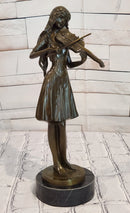 Lady Playing Violon by french Artist Jean Patoue Bronze Sculpture Statue Decor
