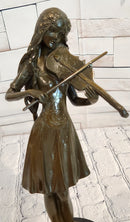 Lady Playing Violon by french Artist Jean Patoue Bronze Sculpture Statue Decor