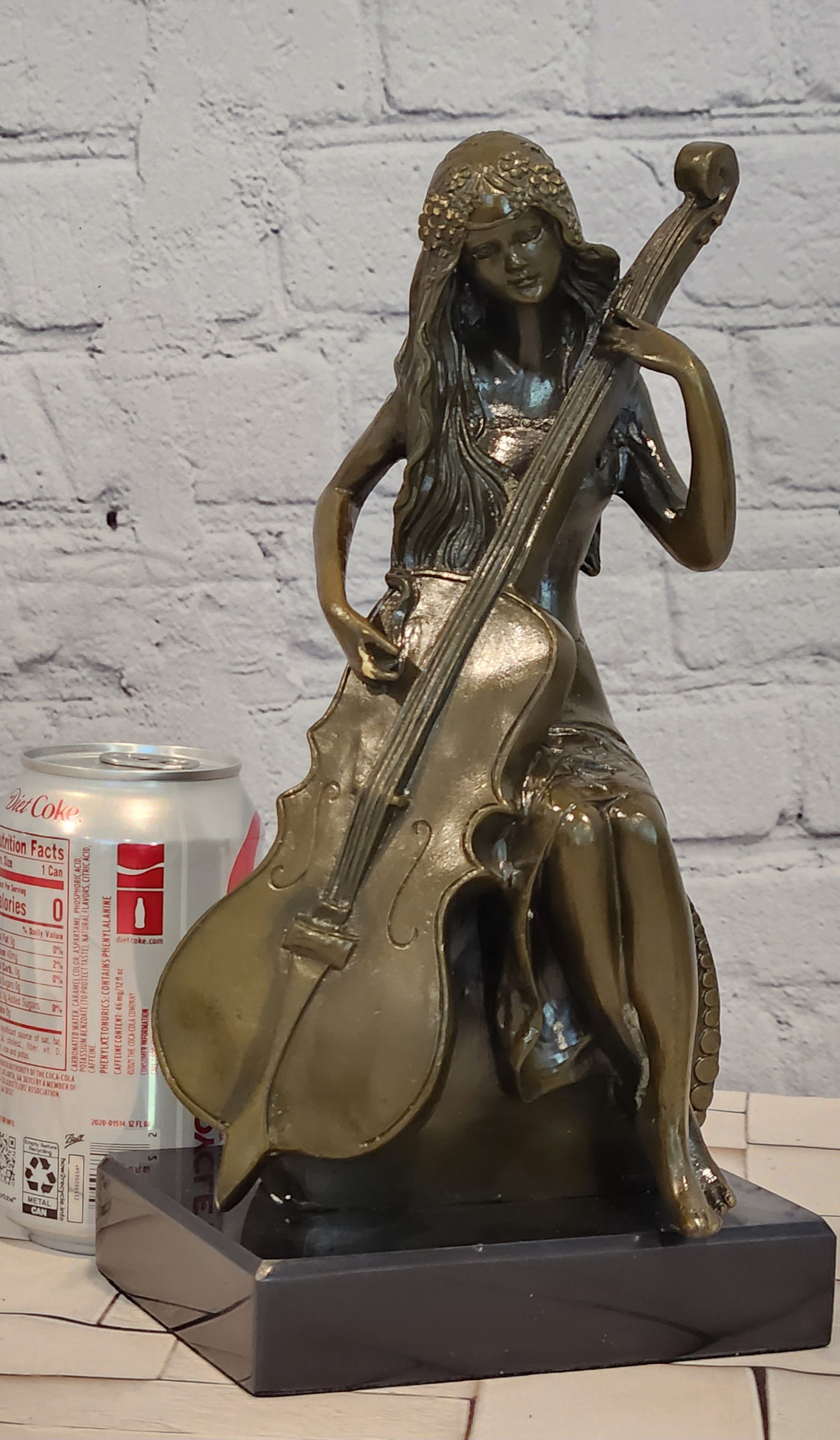 RARE REAL BRONZE SCULPTURE MUSIC CELLO PLAYING LADY FIGURINE HOT CAST DECORATION DECOR