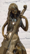 RARE REAL BRONZE SCULPTURE MUSIC CELLO PLAYING LADY FIGURINE HOT CAST DECORATION DECOR