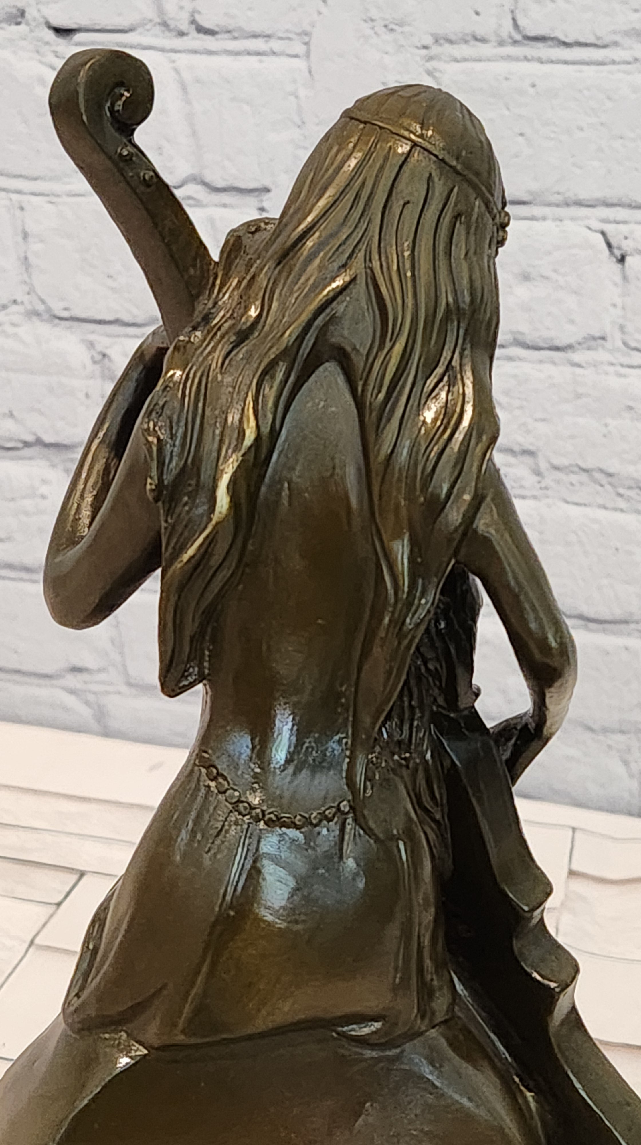RARE REAL BRONZE SCULPTURE MUSIC CELLO PLAYING LADY FIGURINE HOT CAST DECORATION DECOR