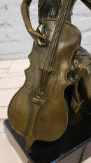 RARE REAL BRONZE SCULPTURE MUSIC CELLO PLAYING LADY FIGURINE HOT CAST DECORATION DECOR