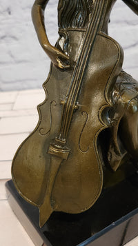 RARE REAL BRONZE SCULPTURE MUSIC CELLO PLAYING LADY FIGURINE HOT CAST DECORATION DECOR