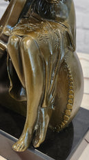 RARE REAL BRONZE SCULPTURE MUSIC CELLO PLAYING LADY FIGURINE HOT CAST DECORATION DECOR