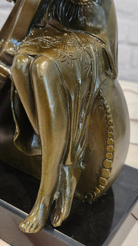 RARE REAL BRONZE SCULPTURE MUSIC CELLO PLAYING LADY FIGURINE HOT CAST DECORATION DECOR