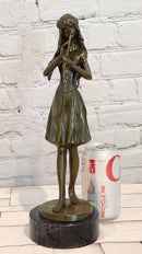 Hand Made Bronze Sculpture of a Young Girl playing the Flute by J. Patoue