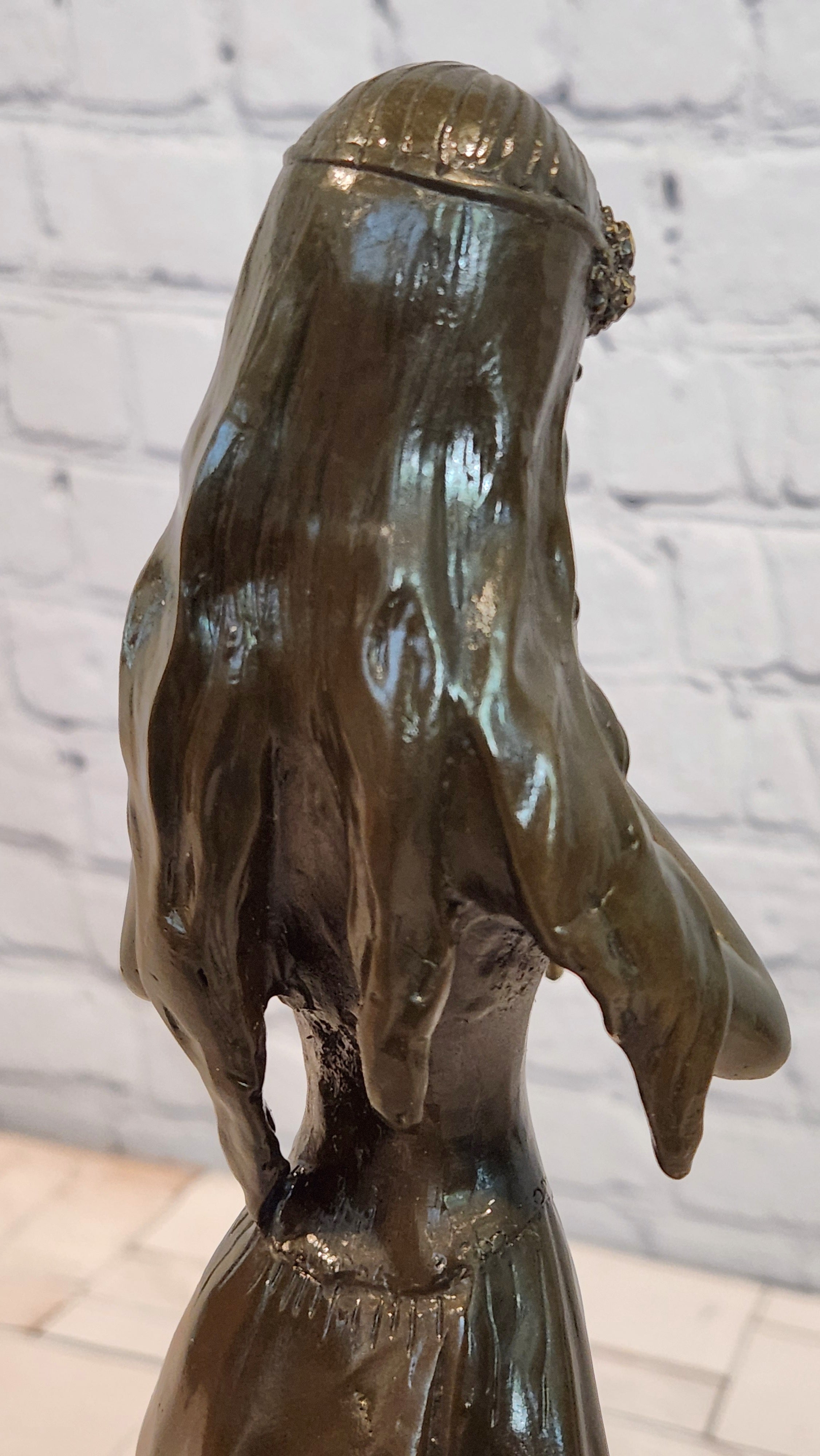 Hand Made Bronze Sculpture of a Young Girl playing the Flute by J. Patoue