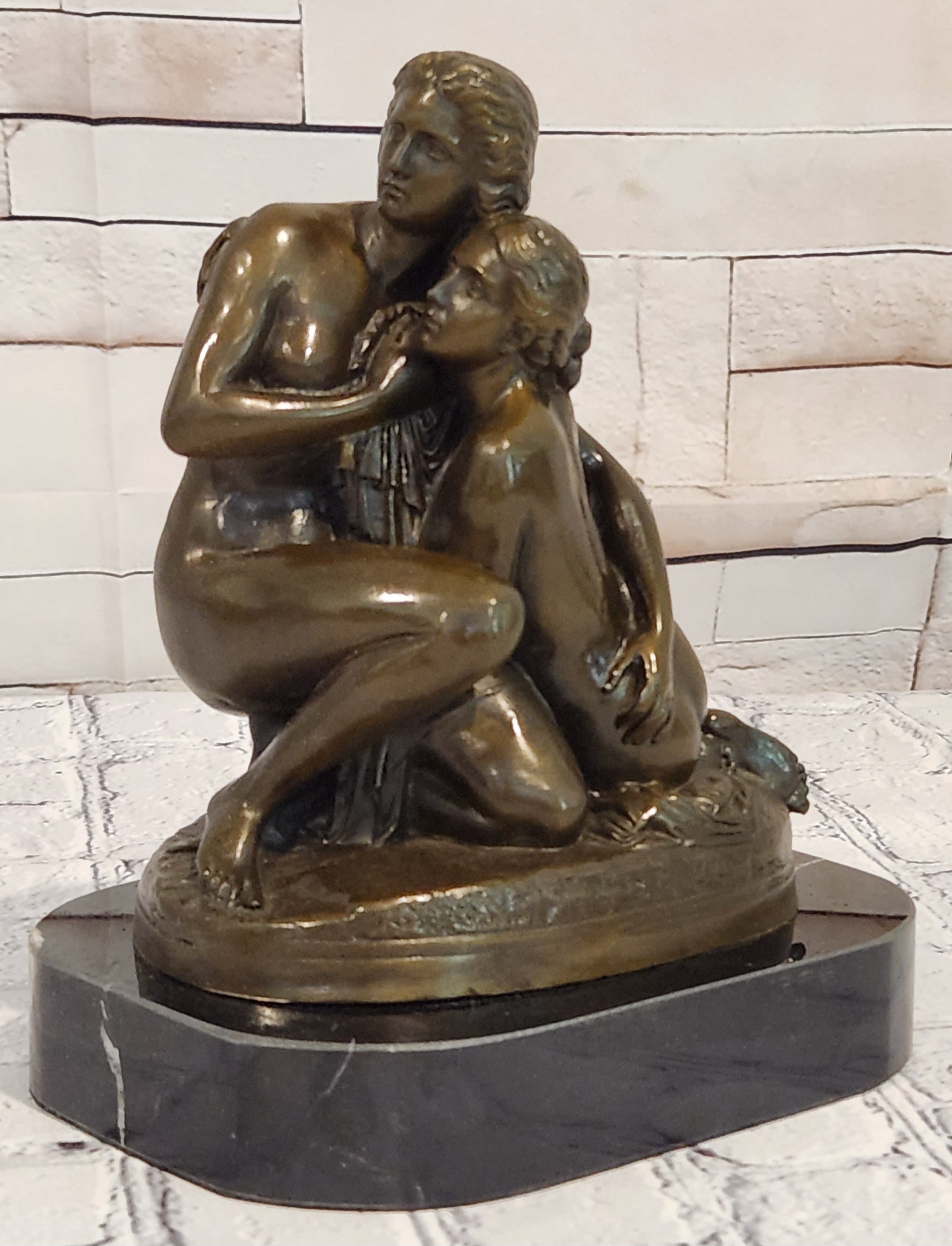 Signed Cesaro Mother and Daughter Genuine Bronze Sculpture Collectible Artwork