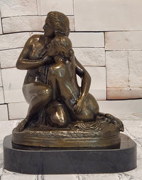 Signed Cesaro Mother and Daughter Genuine Bronze Sculpture Collectible Artwork