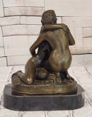 Signed Cesaro Mother and Daughter Genuine Bronze Sculpture Collectible Artwork