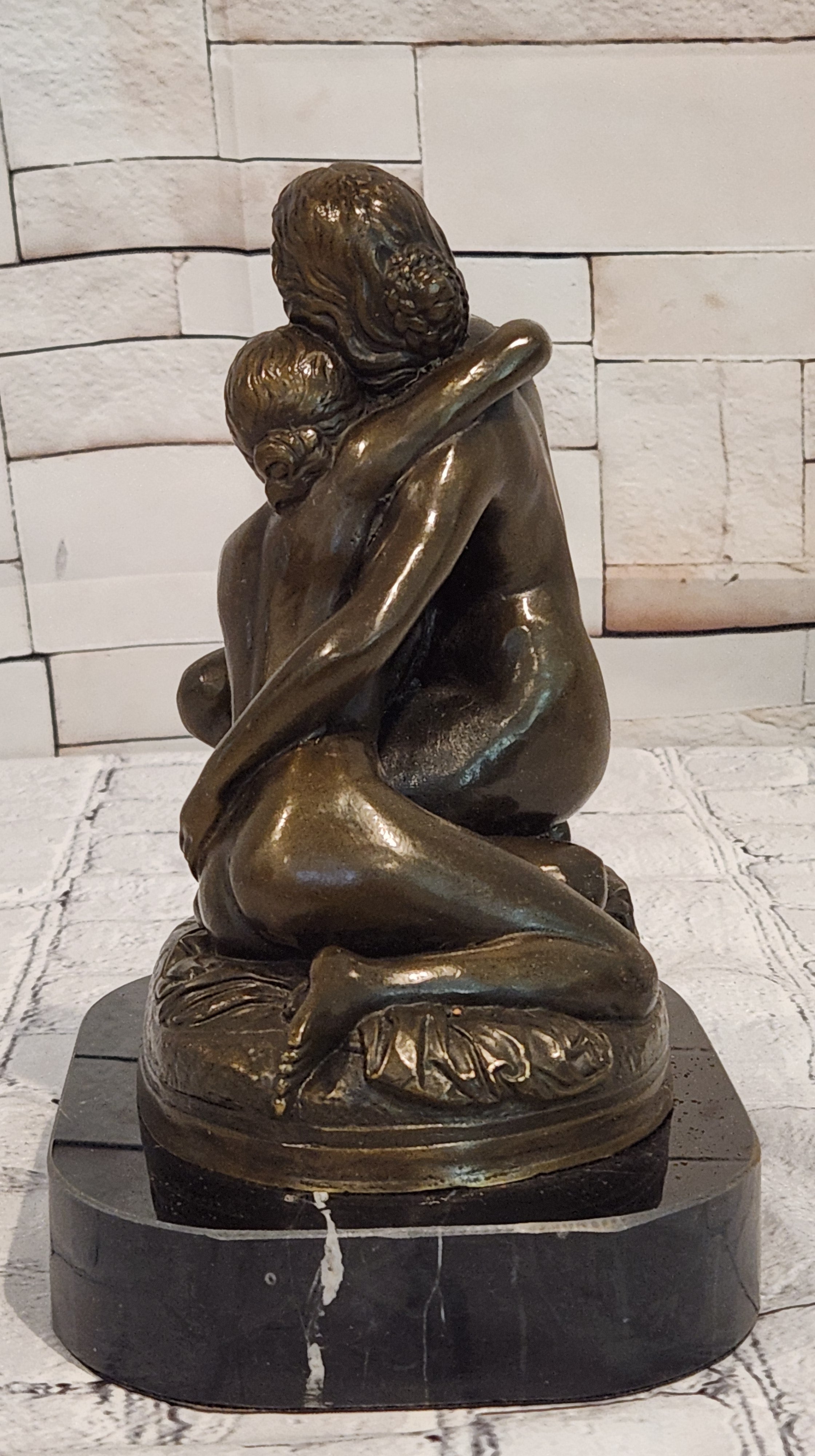 Signed Cesaro Mother and Daughter Genuine Bronze Sculpture Collectible Artwork