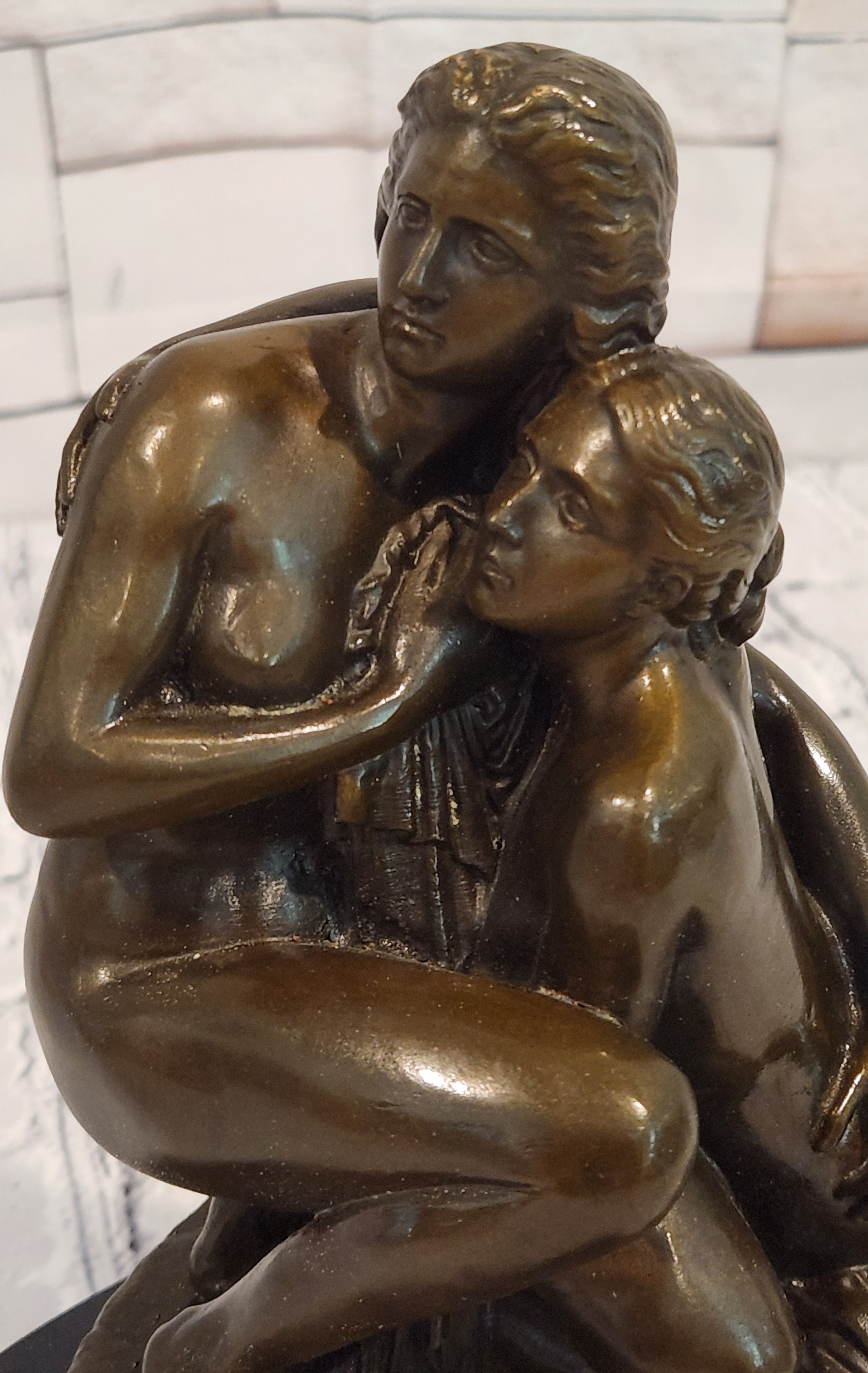 Signed Cesaro Mother and Daughter Genuine Bronze Sculpture Collectible Artwork