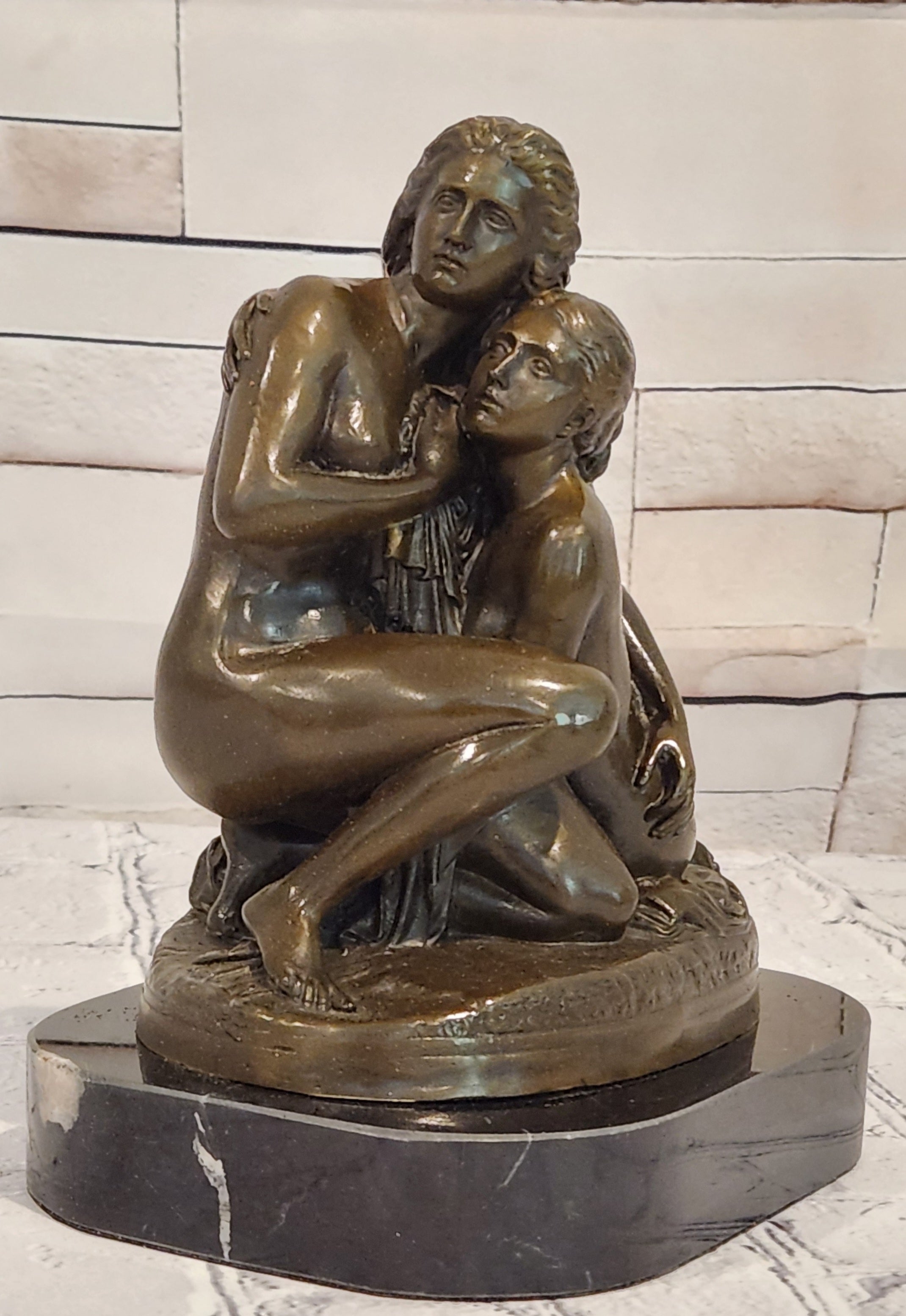 Signed Cesaro Mother and Daughter Genuine Bronze Sculpture Collectible Artwork