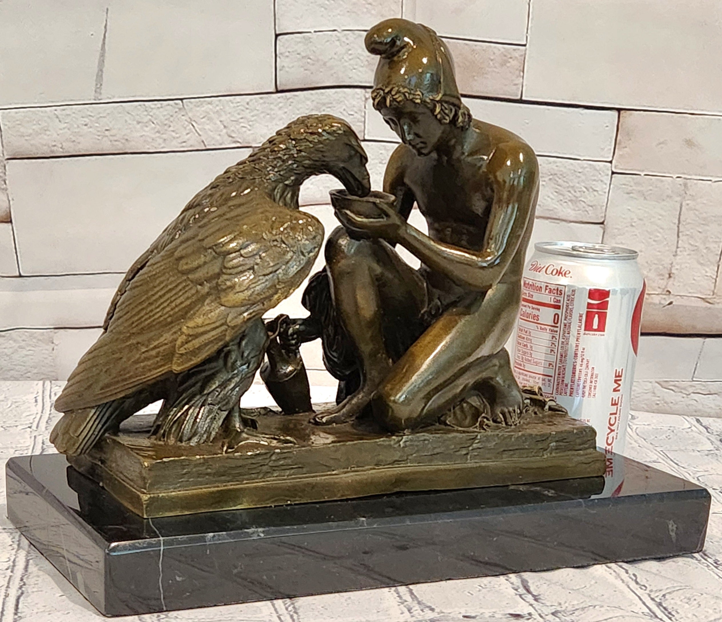 Greek Mythology Statue Ganymede Watering Zeus ' Eagle by Aldo Vitaleh Bronze Sculpture