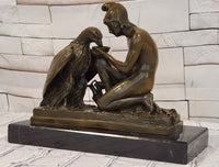 Greek Mythology Statue Ganymede Watering Zeus ' Eagle by Aldo Vitaleh Bronze Sculpture