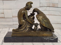 Greek Mythology Statue Ganymede Watering Zeus ' Eagle by Aldo Vitaleh Bronze Sculpture