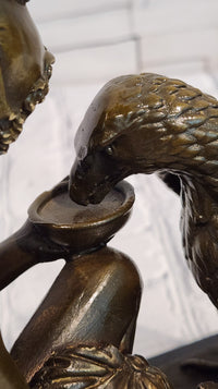 Greek Mythology Statue Ganymede Watering Zeus ' Eagle by Aldo Vitaleh Bronze Sculpture