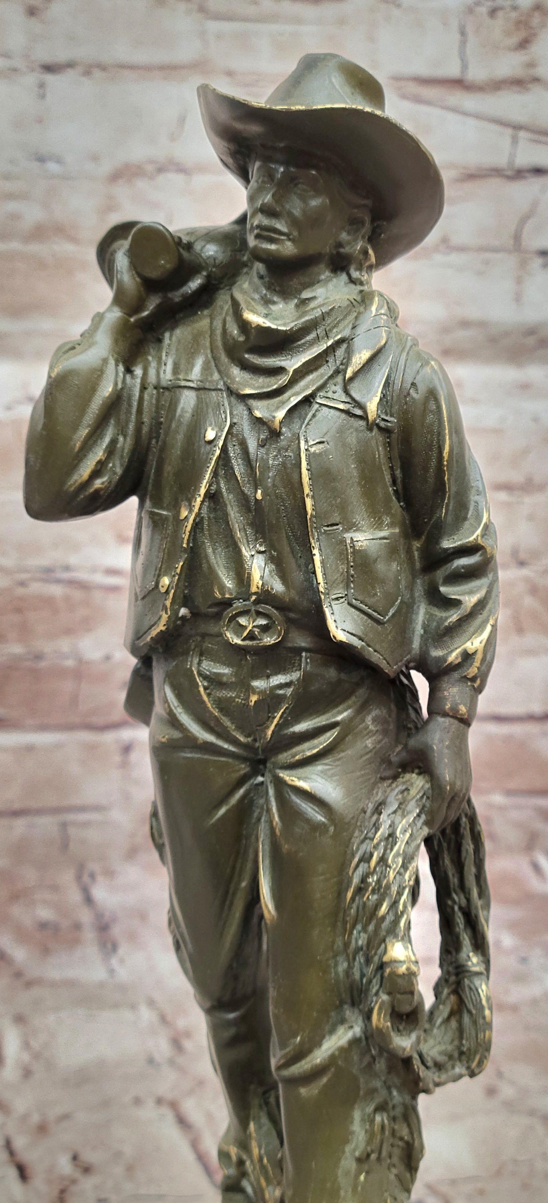 Cowboy with Saddle Bronze Sculpture - Western Art