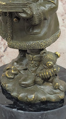 Winter Child Reading Book – Bronze with Teddy Bear