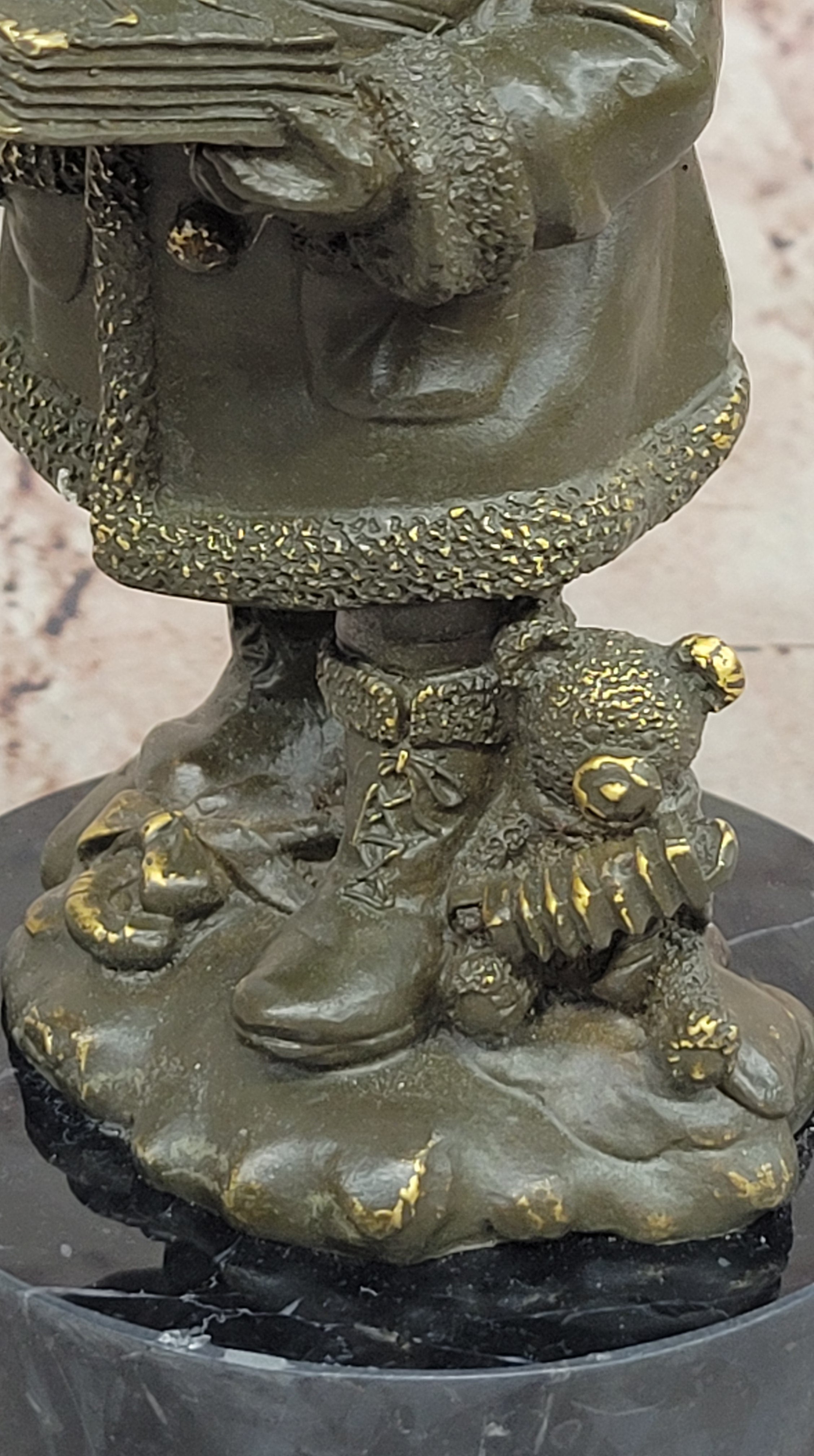 Winter Child Reading Book – Bronze with Teddy Bear