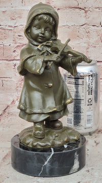 Bronze Child Violinist – Young Girl Playing Fiddle