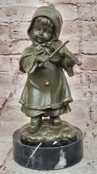 Bronze Child Violinist – Young Girl Playing Fiddle