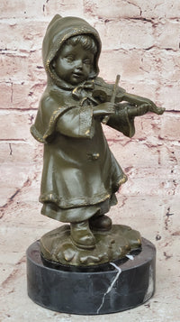 Bronze Child Violinist – Young Girl Playing Fiddle