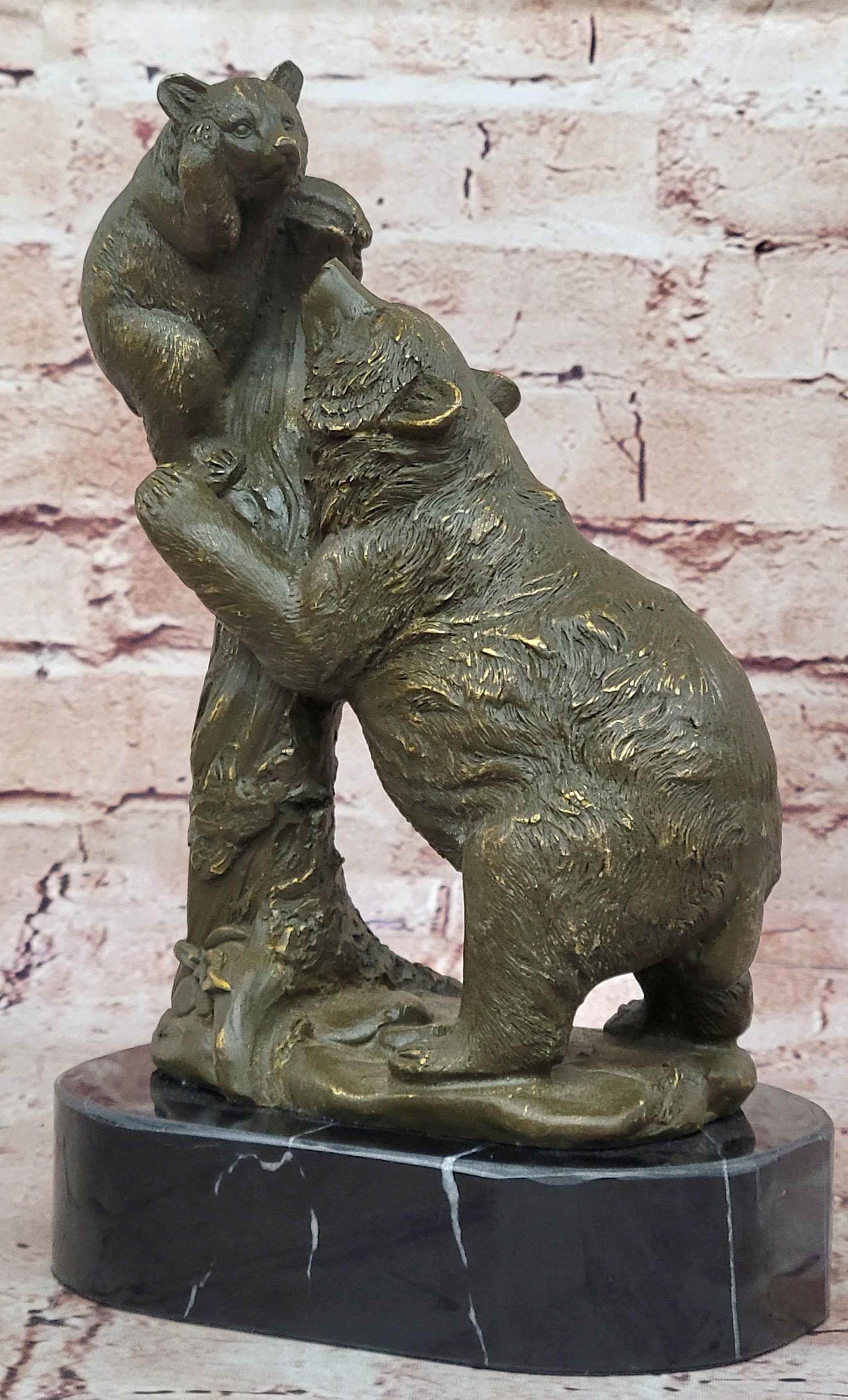 Playful Bear and Cub Bronze – Forest Wildlife