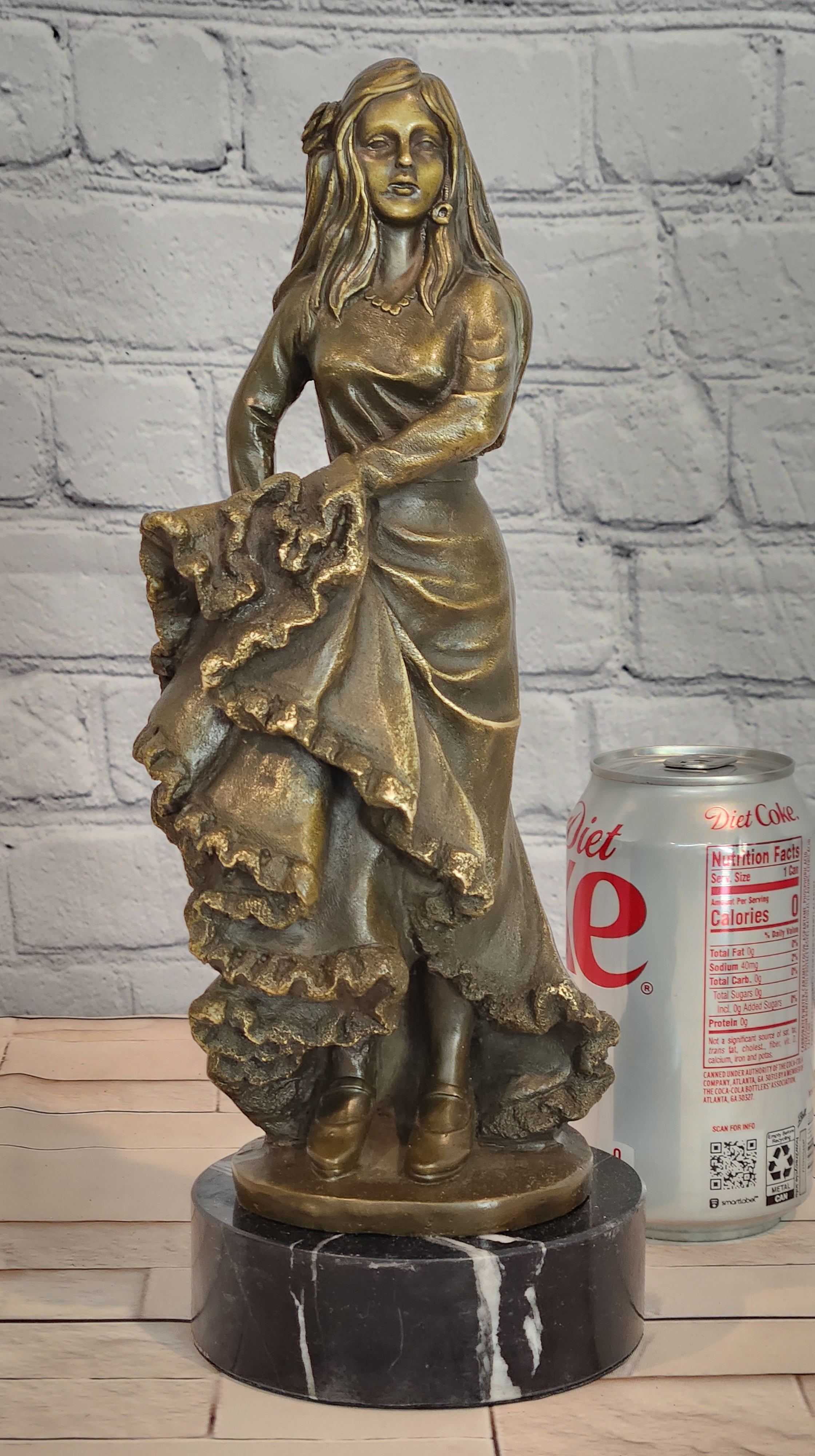 Signed Original Latin Woman Flamenco Dancer Bronze Sculpture Figurine Figure