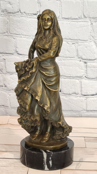Signed Original Latin Woman Flamenco Dancer Bronze Sculpture Figurine Figure