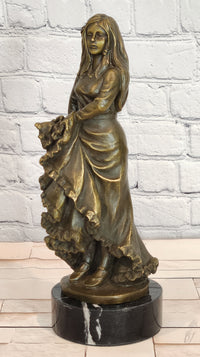 Signed Original Latin Woman Flamenco Dancer Bronze Sculpture Figurine Figure