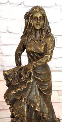 Signed Original Latin Woman Flamenco Dancer Bronze Sculpture Figurine Figure