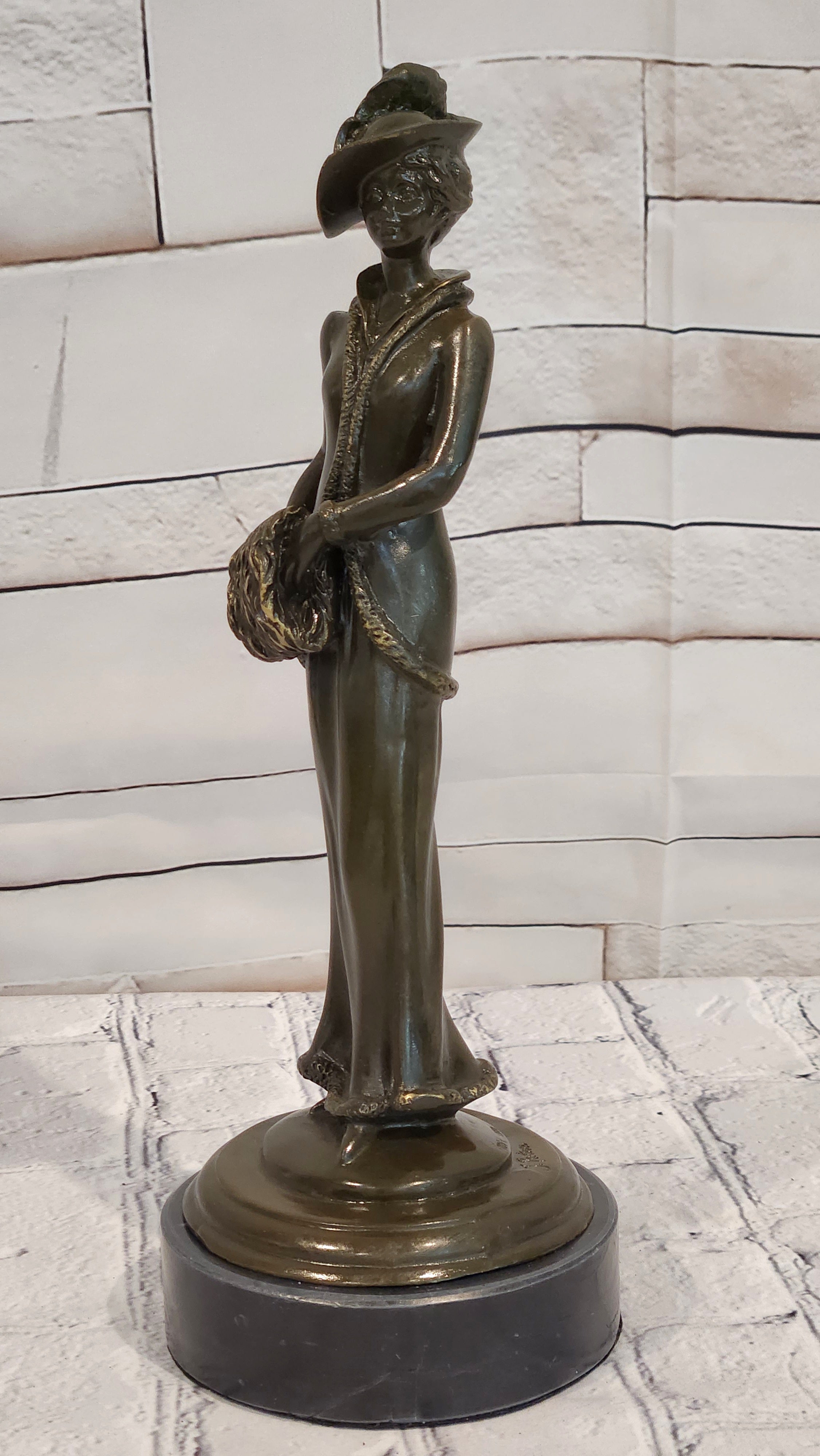 Signed Jean Patoue Bronze Sculpture Elegant Lady Art Deco Nouveau Figurine