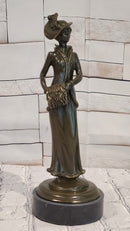 Signed Jean Patoue Bronze Sculpture Elegant Lady Art Deco Nouveau Figurine