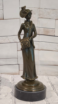 Signed Jean Patoue Bronze Sculpture Elegant Lady Art Deco Nouveau Figurine